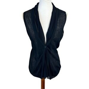 Marc Aurel Black Sheer Sleeveless Vest Top with Pleated Lapel Fits Small/Medium